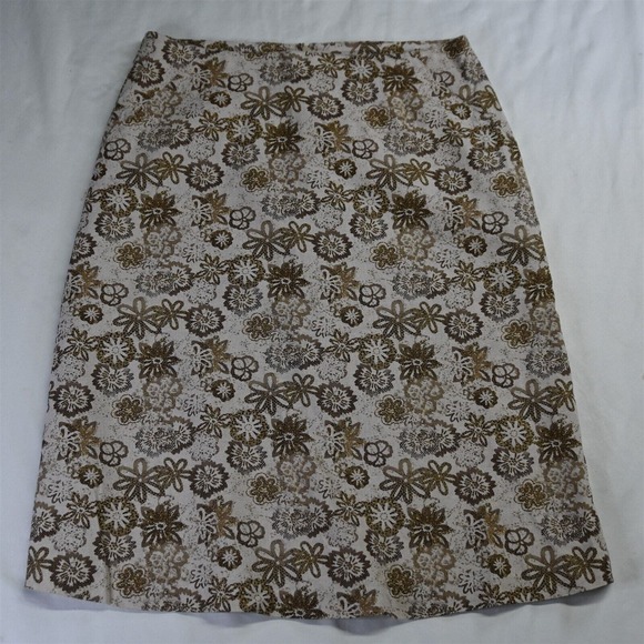 Christopher & Banks 12 Tan Brown Floral Linen Blend‎ Modest Womens A-Line Skirt - Picture 1 of 8